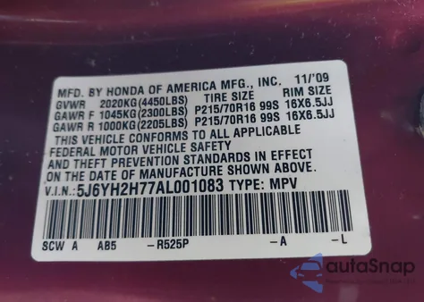 2010 Honda Element Ex from USA, damaged, VIN 5J6YH2H77AL001083